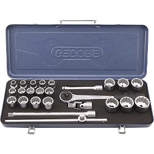 Jogo de soquetes estriados unit drive e acessórios encaixe 1/2" 10mm a 32mm com 25 peças D19KMU GEDORE