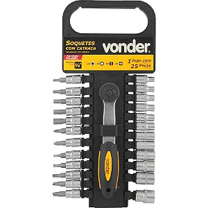 Jogo de soquetes sextavados com encaixe de 1/4" 4,0mm a 13,0mm com 25 peças VONDER