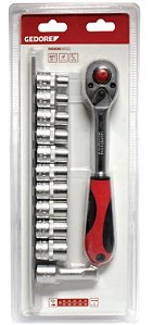 Jogo de soquetes sextavados e acessórios encaixe de 1/2" 10,0mm a 19,0mm com 12 peças R69008012 GEDORE RED