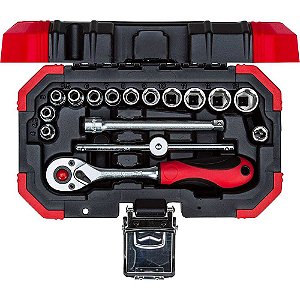 Jogo de soquetes sextavados e acessórios encaixe de 1/4" 4,0mm a 13,0mm com 16 peças R49003016 GEDORE RED