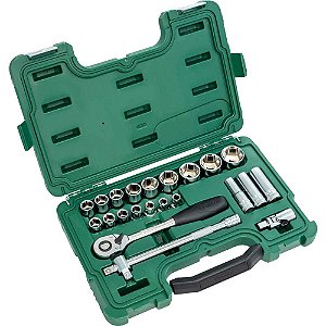 Jogo de soquetes sextavados encaixe de 1/2" com 23 peças ST09005SJ SATA