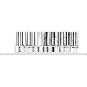 Jogo de soquetes sextavados longos e acessórios com encaixe de 1/4" 4,0mm a 13,0mm com 12 peças R41008012 GEDORE RED