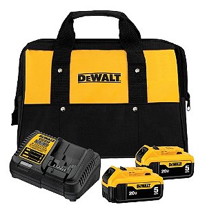 Kit com 2 baterias de íons de lítio (20V - 5 Ah) e 1 carregador (bivolt) e 1 bolsa de transporte DCB205C2K-BR DEWALT