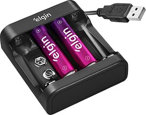 Carregador para pilhas USB AA e AAA 9V 46RSCUSB0000 ELGIN