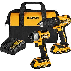 Kit parafusadeira/furadeira de impacto 1/2" e parafusadeira de impacto 1/4" com 2 baterias e carregador bivolt DCK276D2-BR DEWALT