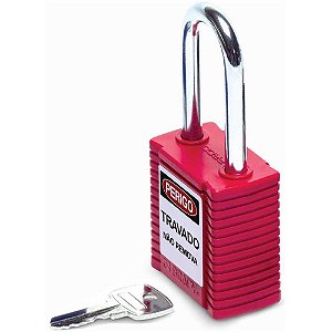 Cadeado corpo revestido em plástico vermelho haste em aço 4,7cm altura 77552 BRADY