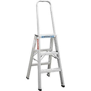 Escada de abrir em alumínio uso profissional 3 degraus 90cm com alça de apoio AP203 ALULEV