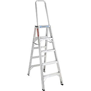 Escada de abrir em alumínio uso profissional 5 degraus 150cm com alça de apoio AP205 ALULEV