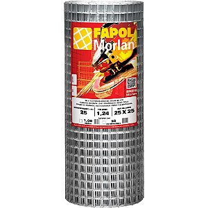 Tela alambrado multiuso malha 2,5cm x 2,5cm fio 1,2mm com 1,0m x 25m (altura x comprimento) 1237 Fapol MORLAN