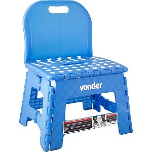 Banqueta plástica dobrável azul altura 220mm com encosto VONDER