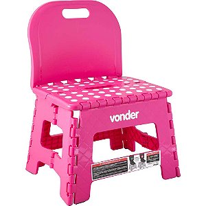 Banqueta plástica dobrável rosa altura 220mm com encosto VONDER