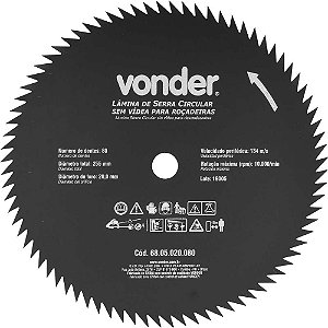 Lâmina circular sem vídea para roçadeiras 255mm x 20mm 80 dentes VONDER
