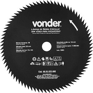Lâmina circular sem vídea para roçadeiras 255mm x 25,4mm 80 dentes VONDER