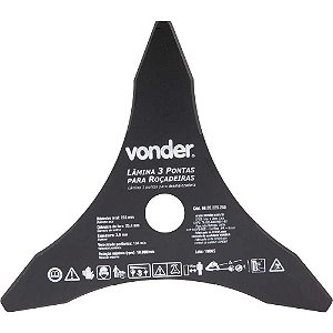 Lâmina de 3 pontas para roçadeiras 255mm x 25,4mm VONDER