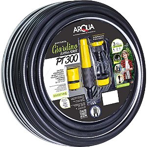 Mangueira 1/2" x 2,7mm x 15m PVC com poliéster preta com esguicho e conector Giardino Extra Forte PT 300 14145 ARQUA