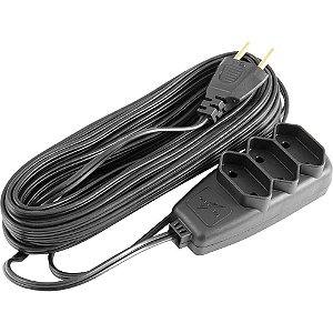 Extensão elétrica com 10 metros cordão PL 2 x 0,75 mm² 2P preta modelo Sort 1657 DANEVA