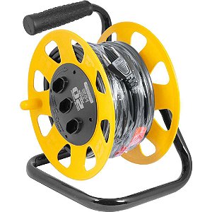 Extensão elétrica com 20 metros cabo PP 2 x 1,5 mm² 3 tomadas 2P 10 A com suporte enrolador Maxi Pro DN1541 DANEVA