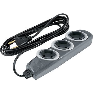 Extensão elétrica com 3 metros cabo PP 2 x 0,75 mm² 2P grafite modelo No Shock 45 1717 DANEVA