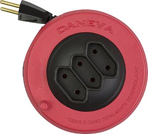 Extensão elétrica com 5 metros cabo paralelo 2 x 0,75 mm² 3 tomadas 2P 10 A com suporte enrolador Pop Spin 1495 DANEVA