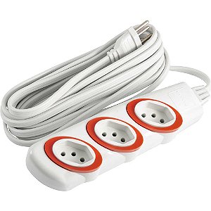 Extensão elétrica com 5 metros cabo PL 3 x 0,75 mm² 2P+T gelo modelo No Shock 45 1714 DANEVA