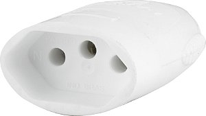 Plugue fêmea 2P+T redondos branco 20 A 250V DN1612 DANEVA - 12 unidades