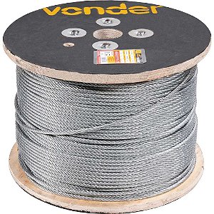 Cabo de aço galvanizado alma de fibra 6,35mm - 1/4" 6 x 7 rolo com 500 metros VONDER