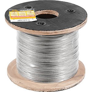 Cabo de aço inox alma de aço 2,4mm - 3/32" 6 x 7 rolo com 100 metros VONDER