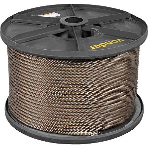 Cabo de aço polido alma de fibra 25,40mm - 1" 6 x 25F rolo com 500 metros VONDER
