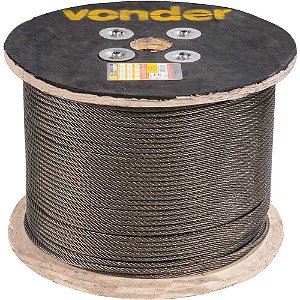 Cabo de aço polido alma de fibra 7,94mm - 5/16" 6 x 7 rolo com 500 metros VONDER