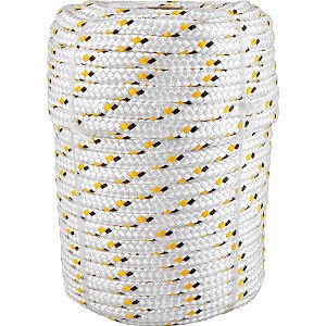 Corda multifilamento trançada 10,0mm x 50m branca com detalhes em preto e amarelo VONDER