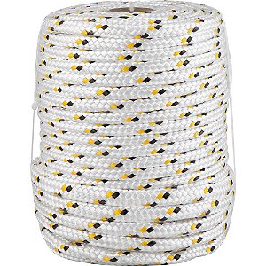 Corda multifilamento trançada 12,0mm x 50m branca com detalhes em preto e amarelo VONDER