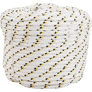 Corda multifilamento trançada 16,0mm x 110m branca com detalhes em preto e amarelo VONDER