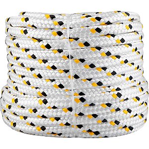 Corda multifilamento trançada 16,0mm x 50m branca com detalhes em preto e amarelo VONDER