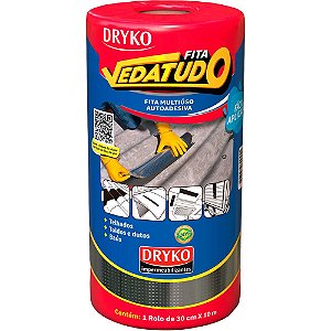 Fita adesiva impermeável com manta asfáltica 30cm x 10m Vedatudo Alumínio DRYKO