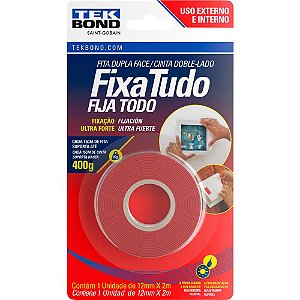 Fita dupla face acrílica 12mm x 2m uso externo fixa tudo TEK BOND