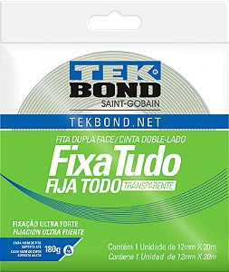 Fita dupla face acrílica 12mm x 20m uso interno fixa tudo TEK BOND