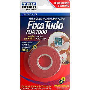 Fita dupla face acrílica 19mm x 2m uso externo fixa tudo TEK BOND