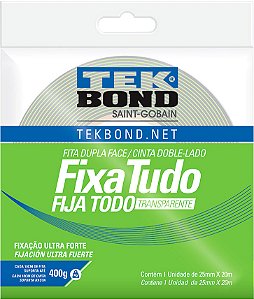 Fita dupla face acrílica 25mm x 20m uso interno fixa tudo TEK BOND