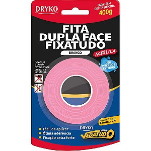 Fita dupla face acrílica branco 12mm x 2m Vedatudo DRYKO