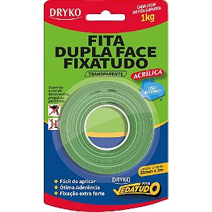 Fita dupla face acrílica transparente 25mm x 2m Vedatudo DRYKO