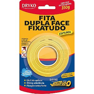 Fita dupla face espuma 12mm x 1,5m Vedatudo DRYKO