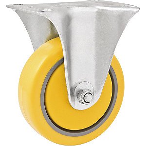 Rodízio fixo industrial leve 3" de poliuretano e PVC amarelo VONDER