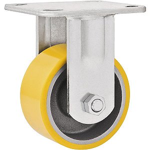 Rodízio fixo industrial leve 8" de poliuretano e ferro fundido amarelo VONDER