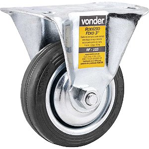 Rodízio fixo leve 3" de borracha preto VONDER