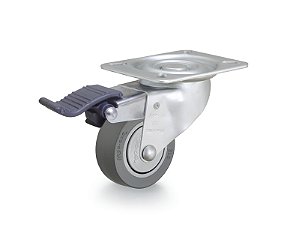 Rodízio giratório 3" de borracha termoplástica cinza com freio GLRON 312 BPC RODCAR