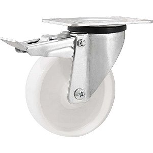 Rodízio giratório 4" de nylon branco com freio VONDER