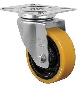 Rodízio giratório 4" de poliuretano e ferro fundido laranja GLR 414 UFK RODCAR