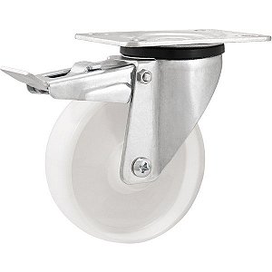 Rodízio giratório 5" de nylon branco com freio VONDER