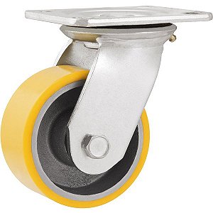 Rodízio giratório 5" de poliuretano e ferro fundido amarelo VONDER
