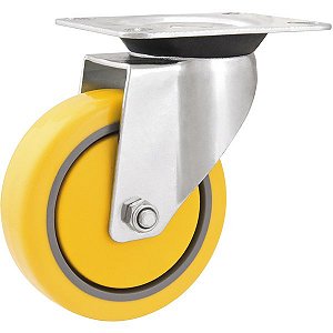 Rodízio giratório 5" de poliuretano e PVC amarelo VONDER